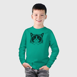 Лонгслив хлопковый детский Grumpy cat мем, цвет: зеленый — фото 2