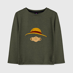 Лонгслив хлопковый детский Луффи Монки соломенная шляпа, цвет: меланж-хаки