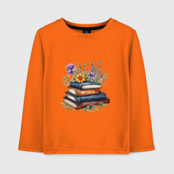 Детский лонгслив Стопка книг с полевыми цветами