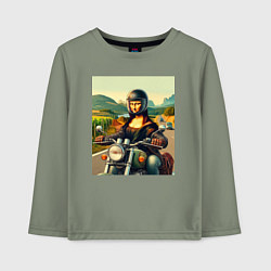 Лонгслив хлопковый детский Mona Lisa on a motorcycle - ai art, цвет: авокадо