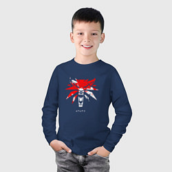 Лонгслив хлопковый детский Ведьмак 3 логотип стилизованный, цвет: тёмно-синий — фото 2