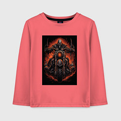 Детский лонгслив Скелет из ада едет на старом мотоцикле