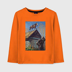 Лонгслив хлопковый детский Геральд и плотва на крыше - обложка карты из Гвинт, цвет: оранжевый