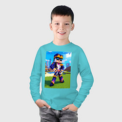 Лонгслив хлопковый детский Jotaro Kujo and Minecraft - collaboration, цвет: бирюзовый — фото 2