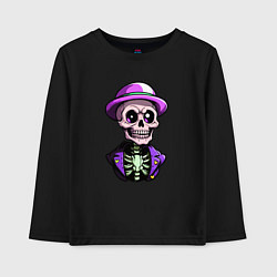 Детский лонгслив Скелет в фиолетовой шляпе