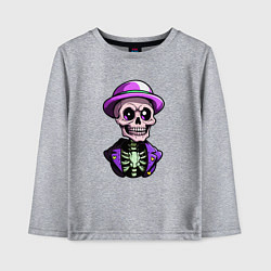 Детский лонгслив Скелет в фиолетовой шляпе