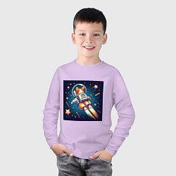 Лонгслив хлопковый детский Реактивный корги в космосе, цвет: лаванда — фото 2