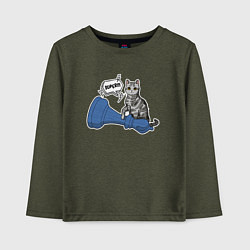 Лонгслив хлопковый детский Кошка Баунти и шахматный слон, цвет: меланж-хаки