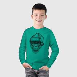 Лонгслив хлопковый детский Новогодний шимпанзе, цвет: зеленый — фото 2