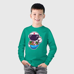 Лонгслив хлопковый детский Космонавт ест рамен, цвет: зеленый — фото 2
