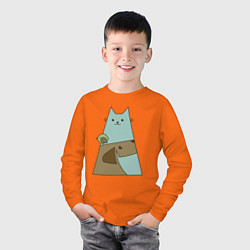 Лонгслив хлопковый детский Собачка птичка кошечка, цвет: оранжевый — фото 2