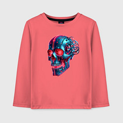 Лонгслив хлопковый детский Metal cyber skull - ai art, цвет: коралловый