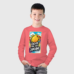 Лонгслив хлопковый детский Create your own sunshine, цвет: коралловый — фото 2