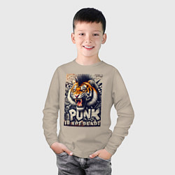 Лонгслив хлопковый детский Cool tiger - punks not dead, цвет: миндальный — фото 2