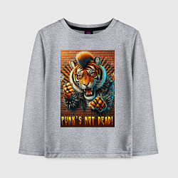 Лонгслив хлопковый детский Punks not dead - motto tiger, цвет: меланж