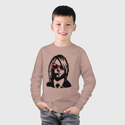 Лонгслив хлопковый детский Kurt Cobain Nirvana portrait, цвет: пыльно-розовый — фото 2