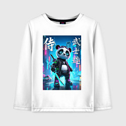 Лонгслив хлопковый детский Panda samurai - bushido ai art, цвет: белый