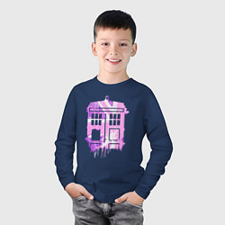 Лонгслив хлопковый детский Pink tardis, цвет: тёмно-синий — фото 2