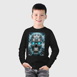 Лонгслив хлопковый детский Electrified cyber skull - ai art fantasy, цвет: черный — фото 2
