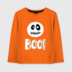 Лонгслив хлопковый детский Страшный белый смайлик: Буу!, цвет: оранжевый