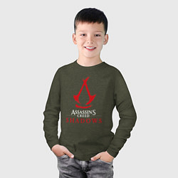 Лонгслив хлопковый детский Assassins creed shadows logo, цвет: меланж-хаки — фото 2