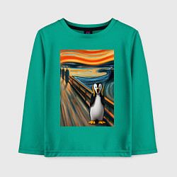 Детский лонгслив Пингвин кричит - мем картина Мунка ai art