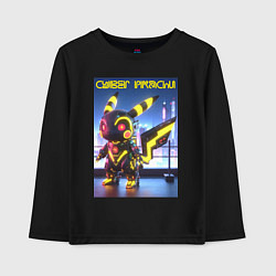Лонгслив хлопковый детский Cyber pikachu - ai art neon glow fantasy, цвет: черный