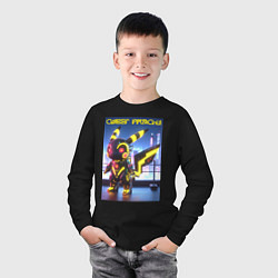 Лонгслив хлопковый детский Cyber pikachu - ai art neon glow fantasy, цвет: черный — фото 2