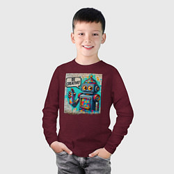 Лонгслив хлопковый детский Робот с баллончиком краски - граффити, цвет: меланж-бордовый — фото 2