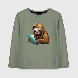 Детский лонгслив Ленивец за ноутбуком