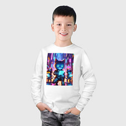 Лонгслив хлопковый детский Продвинутые кибер котята - неоновое свечение, цвет: белый — фото 2