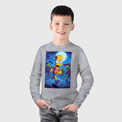 Лонгслив хлопковый детский Барт Симпсон убегает от зомби - хэллоуин, цвет: меланж — фото 2