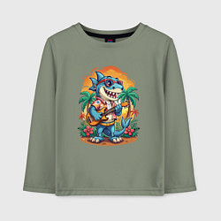 Детский лонгслив Акула играет на гитаре жарким летом