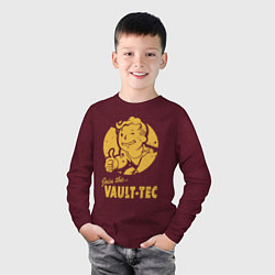 Лонгслив хлопковый детский Vault boy like print, цвет: меланж-бордовый — фото 2