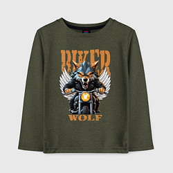 Детский лонгслив Байкер волк на мотоцикле