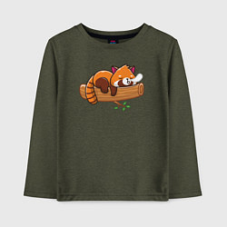 Лонгслив хлопковый детский Красная панда спит на дереве, цвет: меланж-хаки