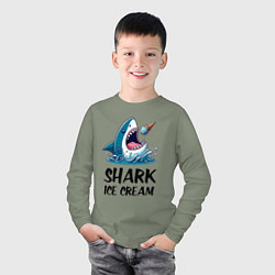 Лонгслив хлопковый детский Shark ice cream - ai art, цвет: авокадо — фото 2