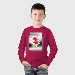 Лонгслив хлопковый детский Акварельные маки на полосатом фоне, цвет: маджента — фото 2