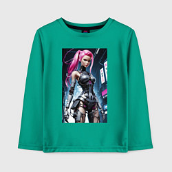 Лонгслив хлопковый детский Cyber Barbie from future - ai art fantasy, цвет: зеленый