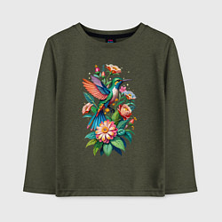 Детский лонгслив Колибри среди цветов