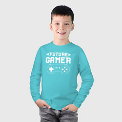 Лонгслив хлопковый детский Будущий геймер, цвет: бирюзовый — фото 2