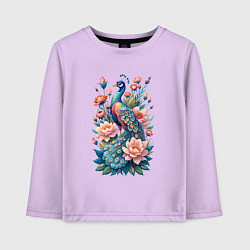 Детский лонгслив Павлин среди цветов