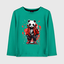 Детский лонгслив Модная панда в красной куртке