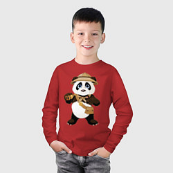 Лонгслив хлопковый детский Веселая панда следопыт, цвет: красный — фото 2