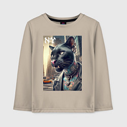 Лонгслив хлопковый детский Cool dude panther from New York - ai art, цвет: миндальный