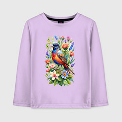 Лонгслив хлопковый детский Расписной овсянковый кардинал, цвет: лаванда