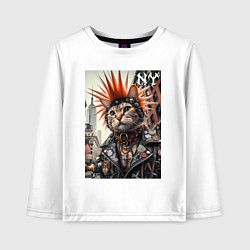 Лонгслив хлопковый детский Котяра панк из Нью-Йорка - нейросеть, цвет: белый