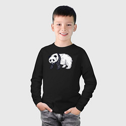 Лонгслив хлопковый детский Панда медведь, цвет: черный — фото 2