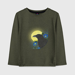 Лонгслив хлопковый детский Чёрный ворон на ветке под луной, цвет: меланж-хаки