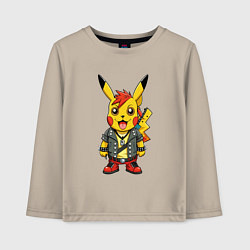 Лонгслив хлопковый детский Пикачу в рок стиле, цвет: миндальный